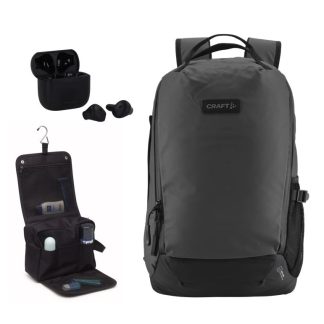 GAVEPAKKE: CRAFT ADV Entity Computer Backpack + Jays T-Five Bluetooth Earbuds + Toilettaske