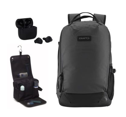 GAVEPAKKE: CRAFT ADV Entity Computer Backpack + Jays T-Five Bluetooth Earbuds + Toilettaske